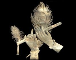 Krishna’s Flute with Divine Hands – Artistic 3D Wall Panel Design