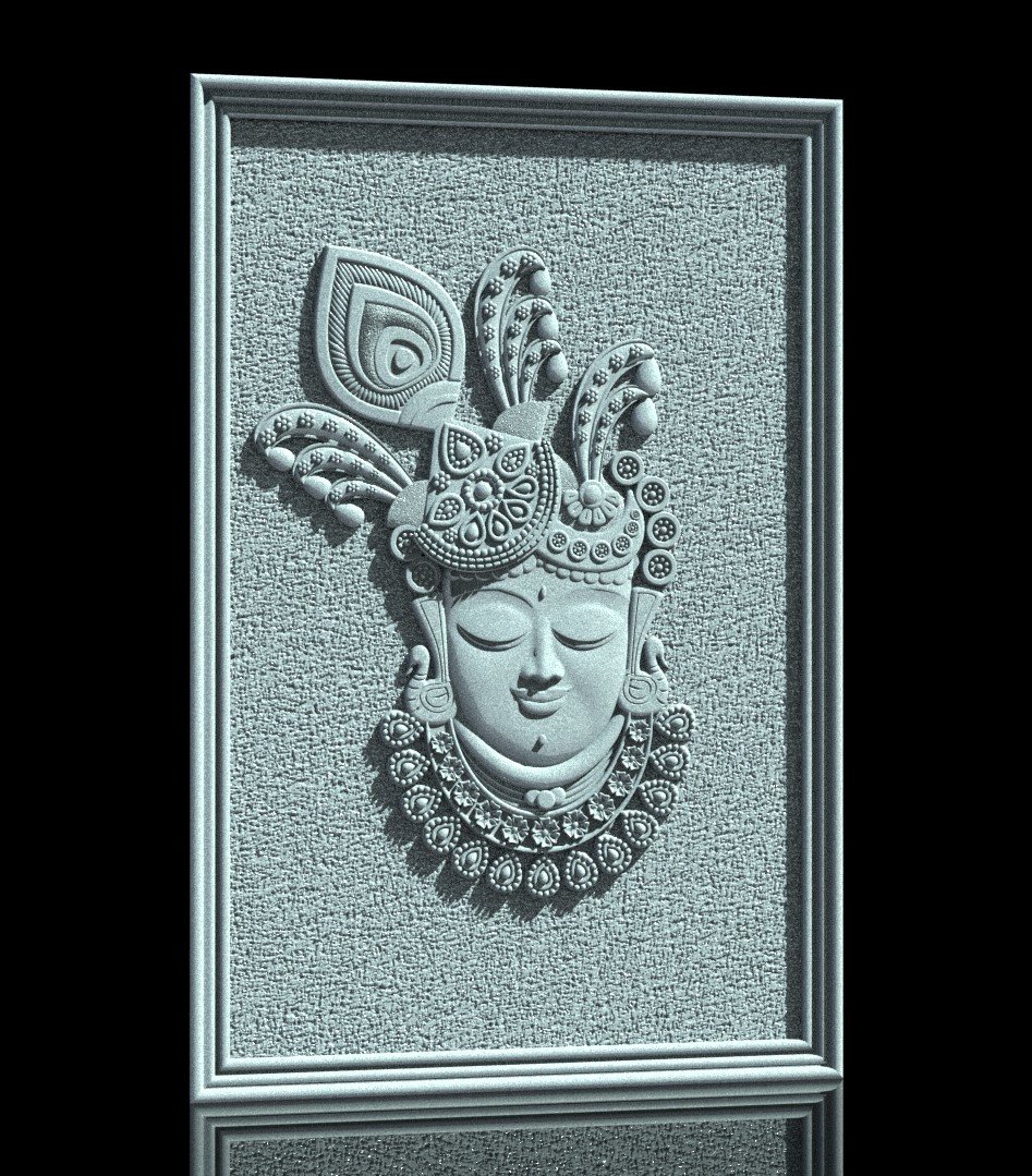 Lord Krishna Face Relief Panel – Elegant 3D CNC Design