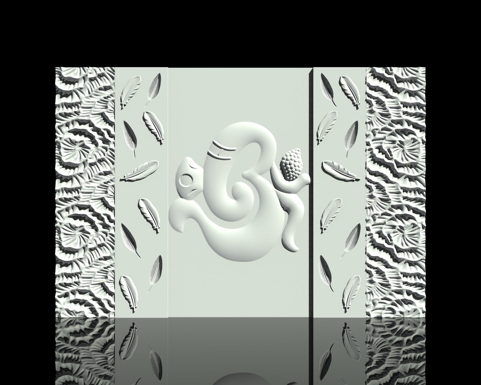 Modern Ganesha Wall Panel with Decorative Feather & Floral Textures – CNC & 3D Print Ready Design