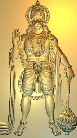 Golden Lord Hanuman Standing Statue with Gada – Hindu God Bajrangbali Blessing Idol 3D Design