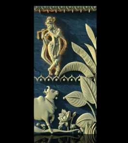 Divine Krishna Vriksha CNC STL | Artistic 3D Panel with Gau Mata