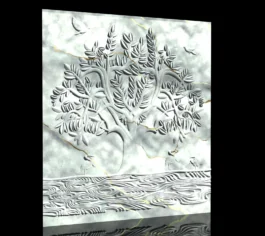 3D CNC Tree with Birds and Water Scene STL File for Decorative Wall Panel