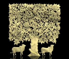 3D CNC Tree of Life with Cow Relief STL File for Wall Panel Carving