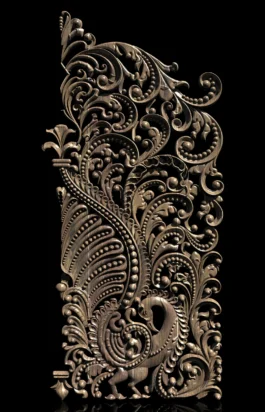 3D Peacock Floral Panel Relief RLF File for CNC Carving