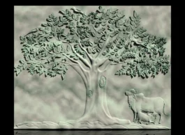 3D Tree with Cow Wall Panel Relief RLF File for CNC Carving