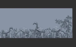 3D Crane Birds Nature Scene Relief RLF File for CNC Carving