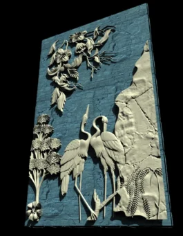 3D Crane Birds Artistic Wall Panel RLF File for CNC Carving