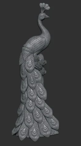 3D Peacock Statue RLF File for CNC Carving | Decorative Bird Model