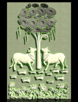 3D Tree with Cow Pair Nature RLF File for CNC Carving Panel