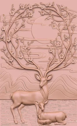 3D Deer Family Scene RLF File for CNC Carving (Nature Wall Panel Design)