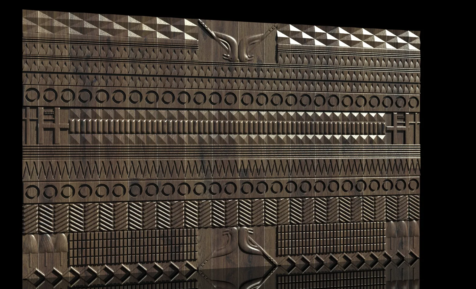 Modern geometric tribal pattern CNC wall panel RLF file with textured decorative relief carving
