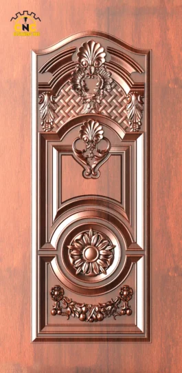 Royal Floral CNC Door Design | Premium 3D Wooden Door STL, DXF & RLF CNC Router File