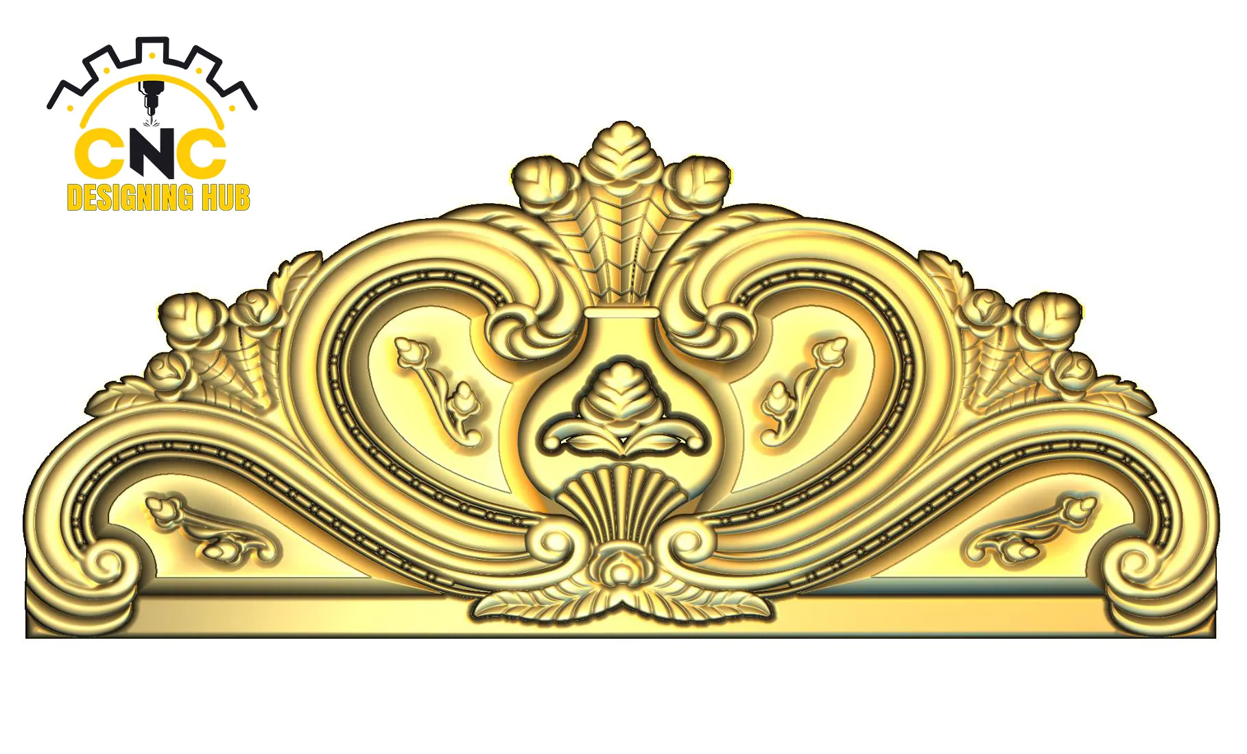 3D ornamental CNC bed headboard carving design with floral scrollwork