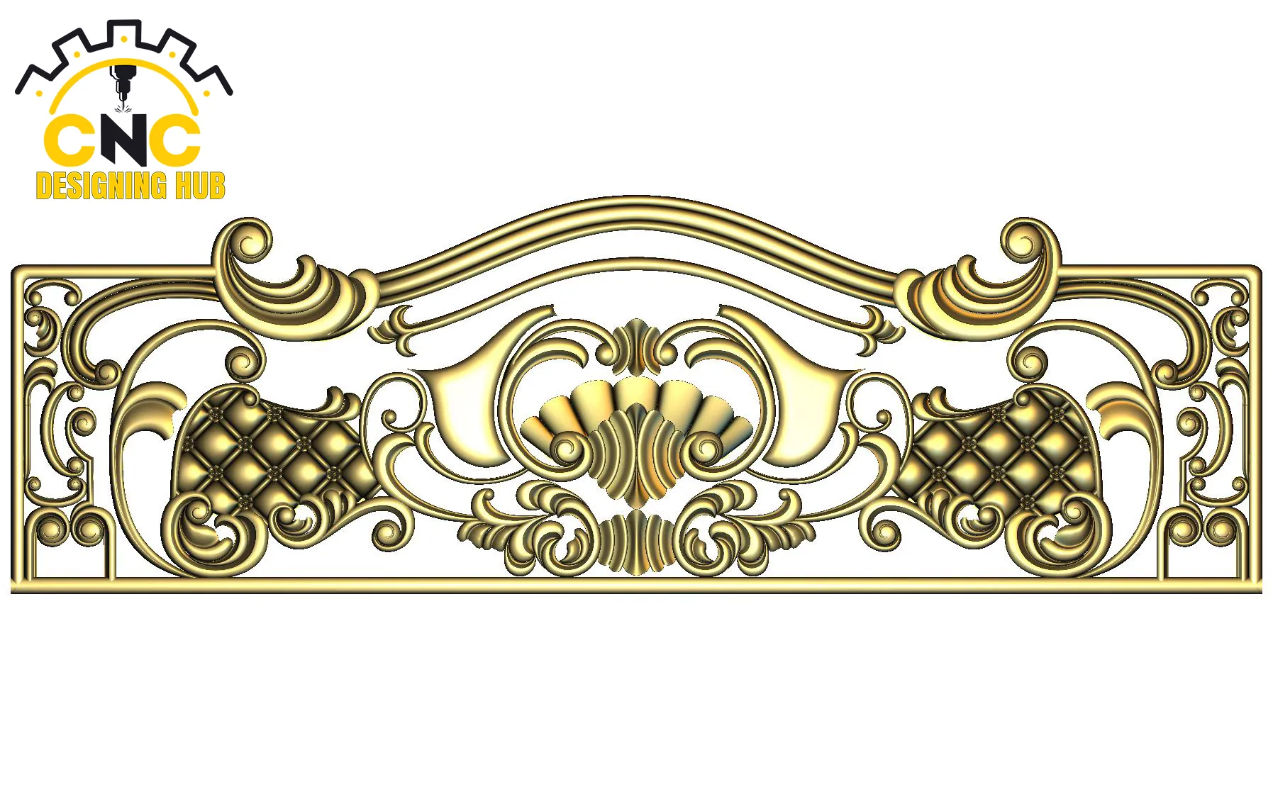 3D ornamental CNC panel carving design with scrollwork and diamond pattern