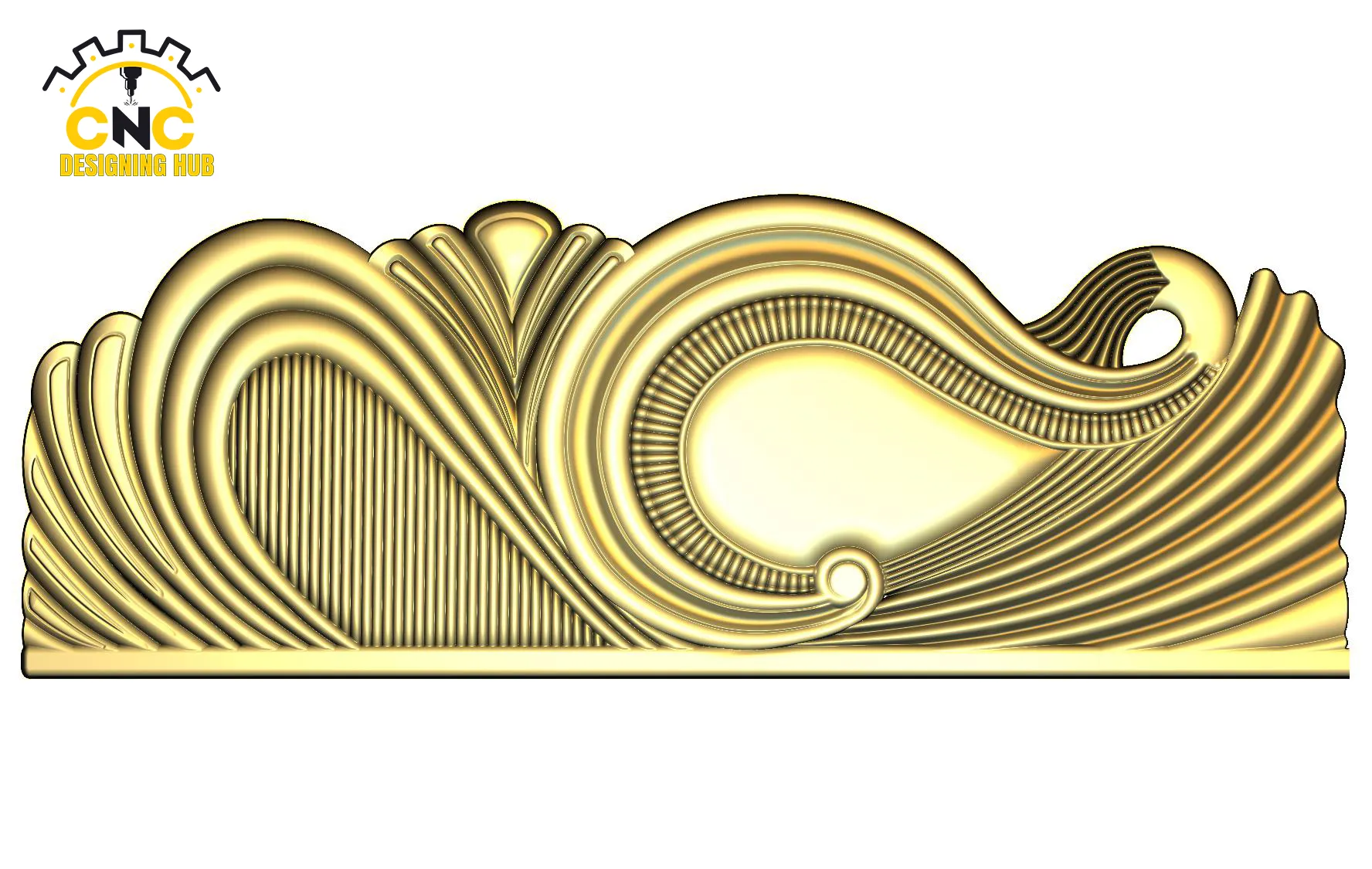 3D CNC wave panel carving design with flowing ornamental scrollwork