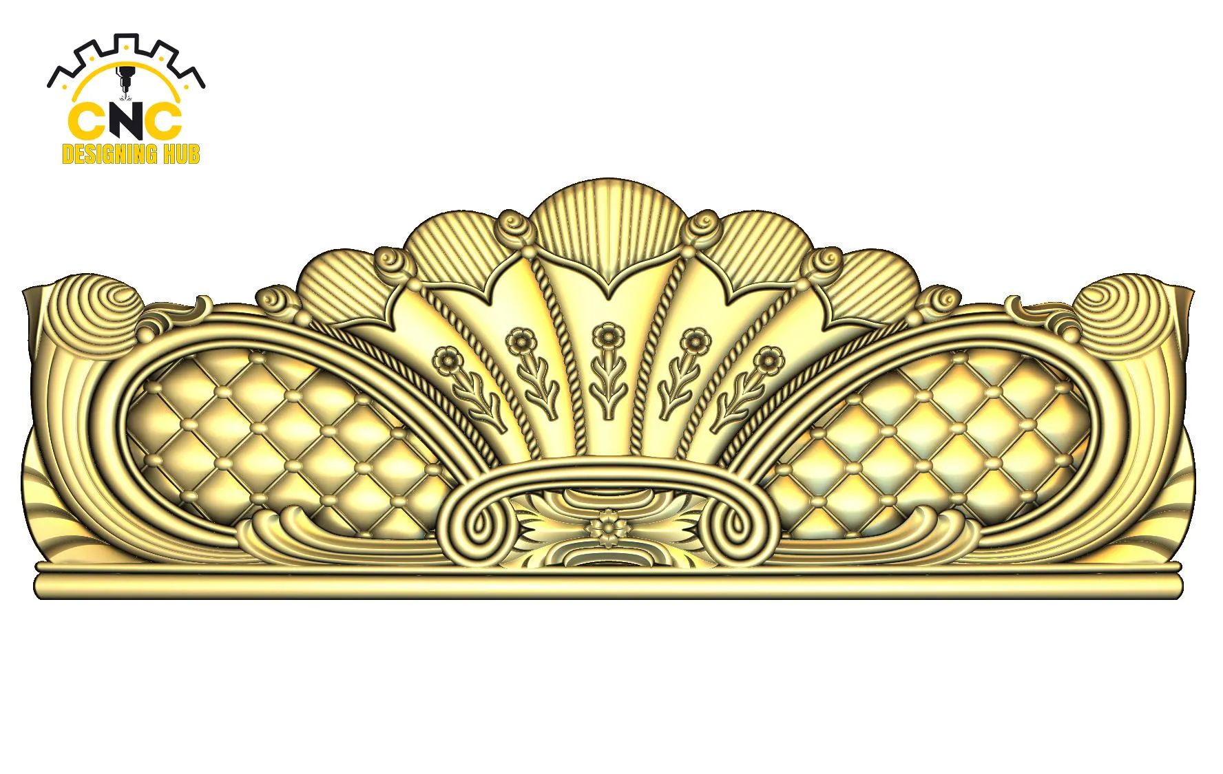 3D CNC shell floral panel carving design with lattice and scrollwork