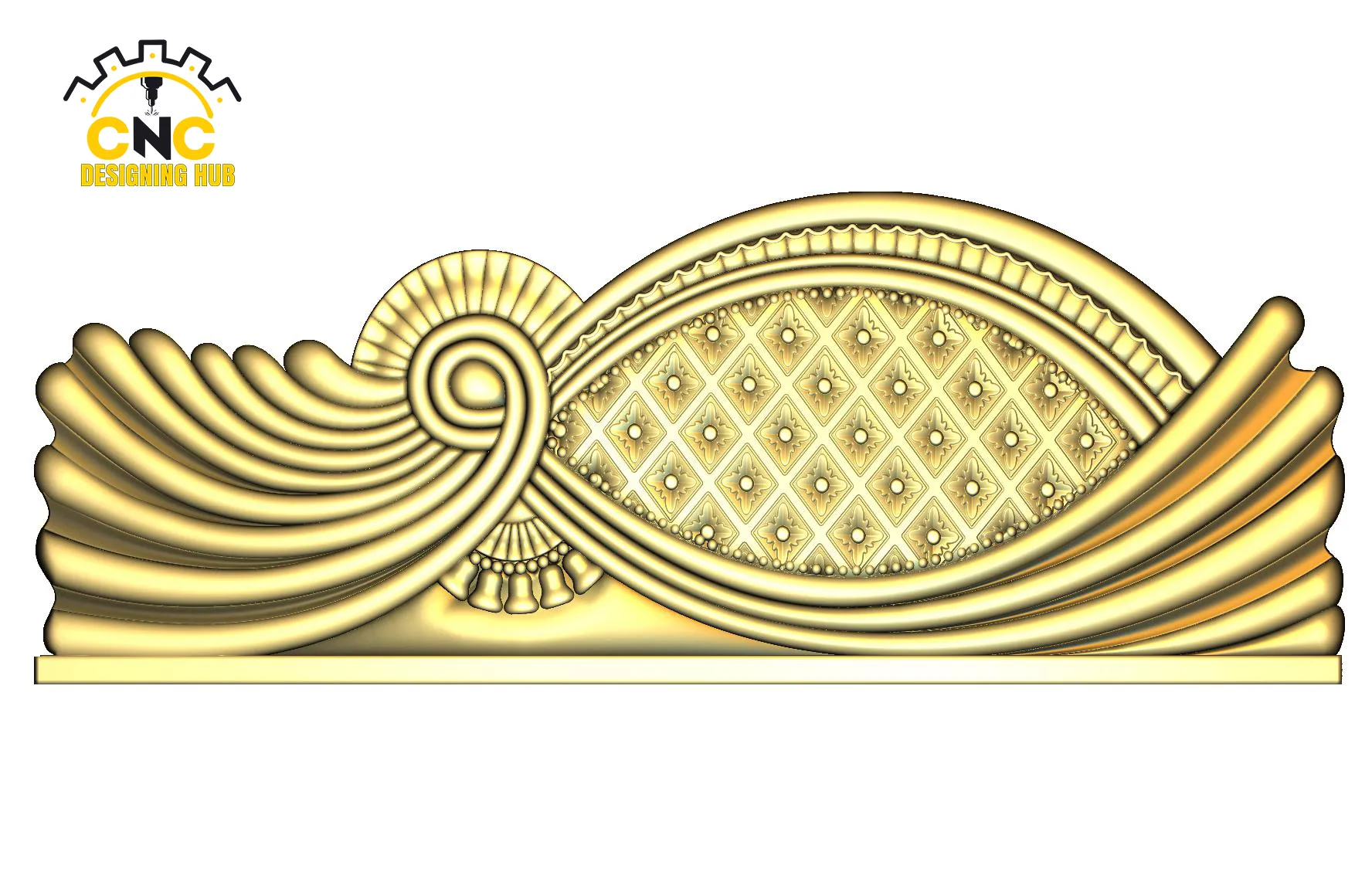 3D CNC shell lattice panel carving design with ornamental scrollwork