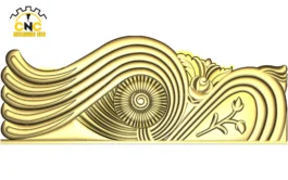 3D CNC Wave Scroll Carving Design with Floral Details