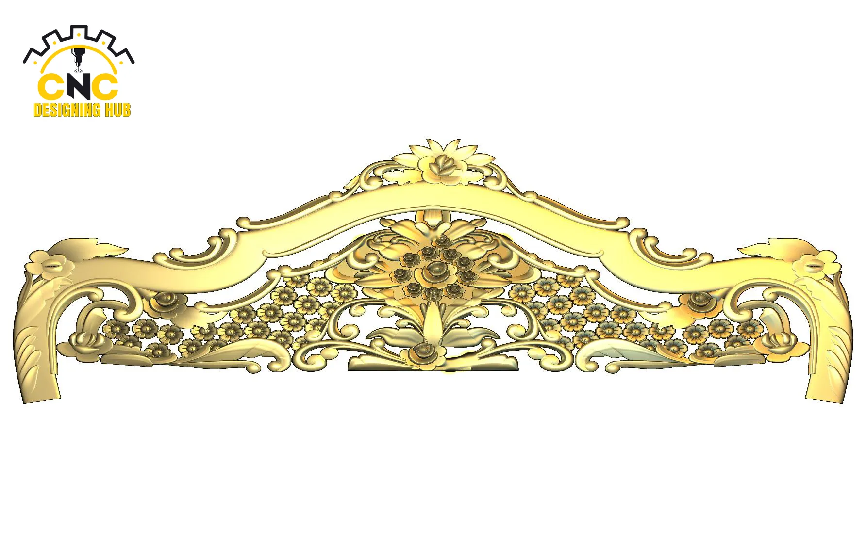 3D CNC floral decorative panel carving design with central flower motifs