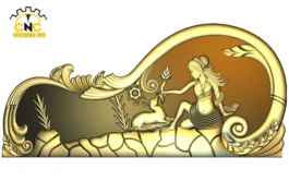 3D CNC Woman and Deer Carving Design with Ornamental Frame